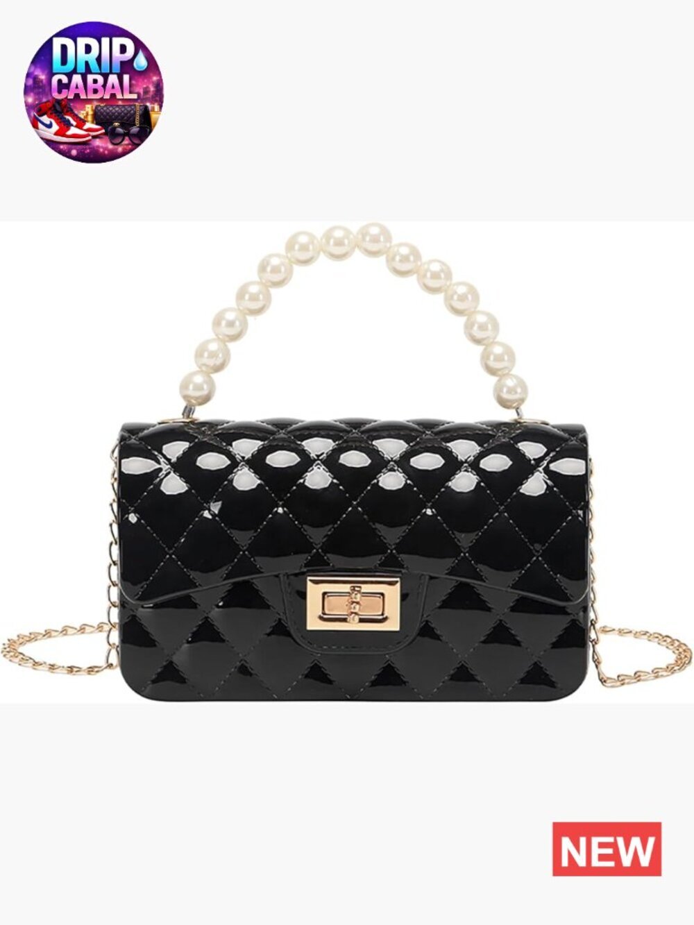 Mini Quilted Crossbody Bag with Detachable Chain Strap and Pearl Handle